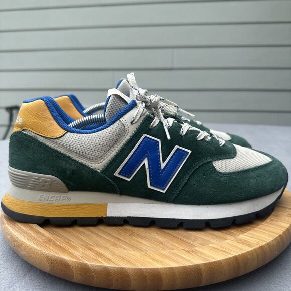 New Balance Green Suede Sneakers with Yellow and Blue Accents - Picture 1 of 9